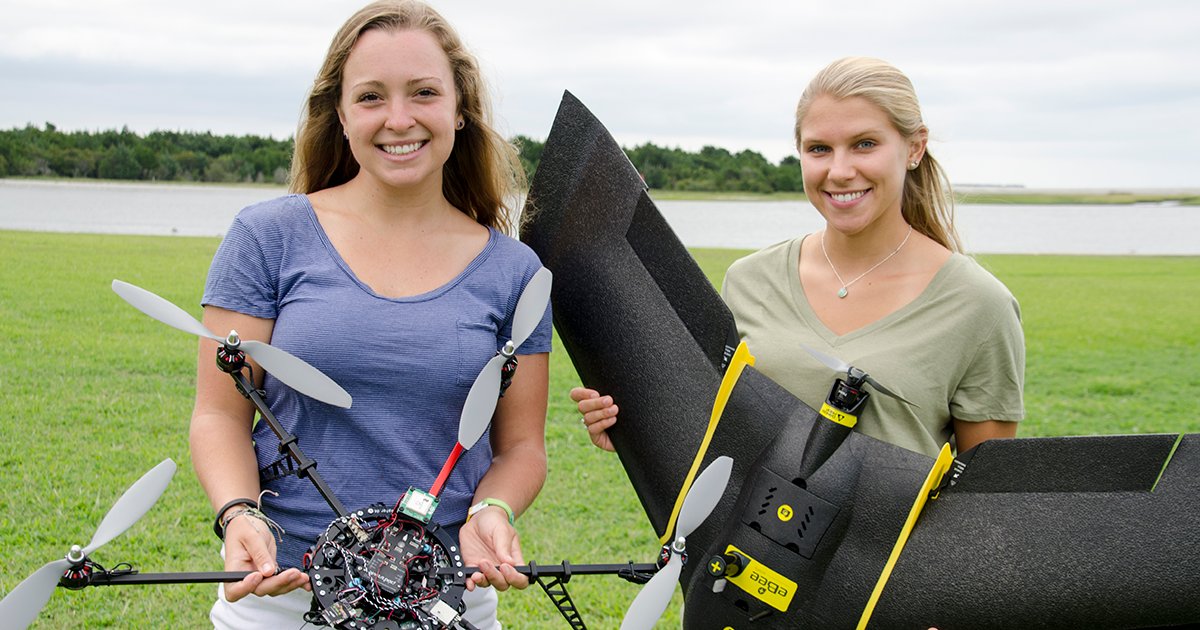 Sarah Poulin and Anna Windle with their drones