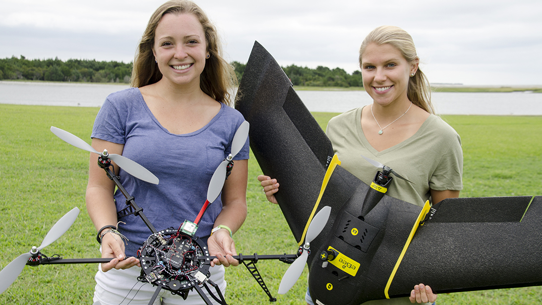 Anna Windle and Sarah Poulin with their drones