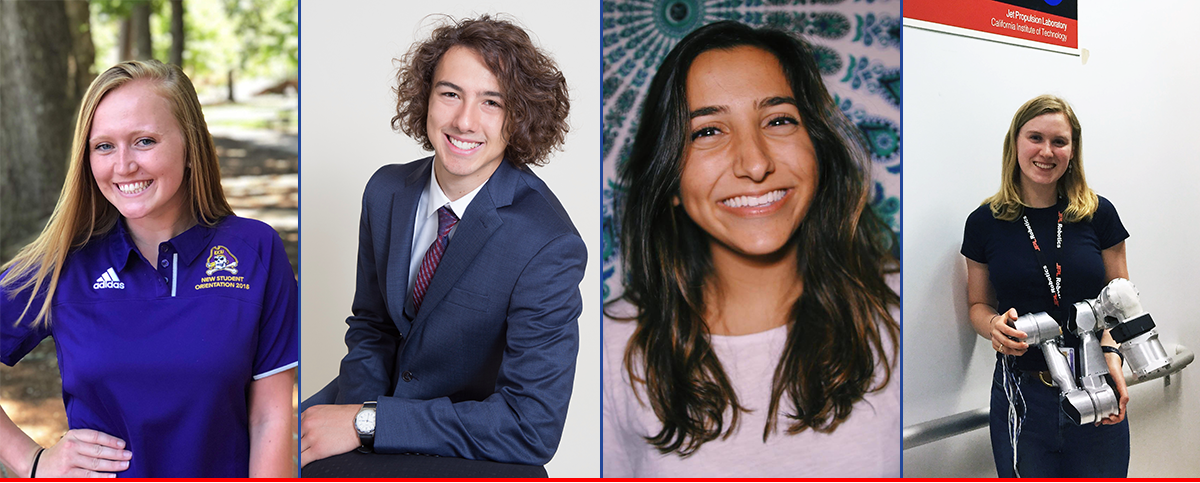 From left to right: 2019 NC Space Grant summer interns Antonia Dingeman, Noah Prezant, Atanaz Bohlooli and Katherine Tighe