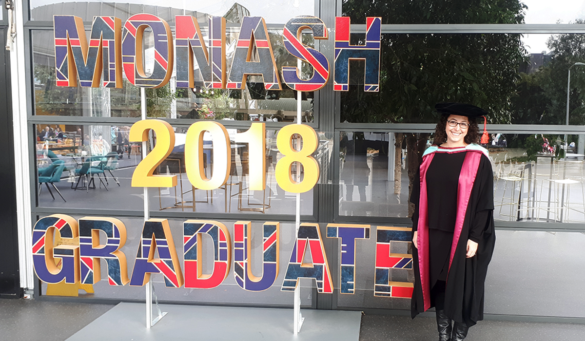 Ashley Roberts graduates with a Ph.D. in materials engineering from Monash University in Australia in 2018.