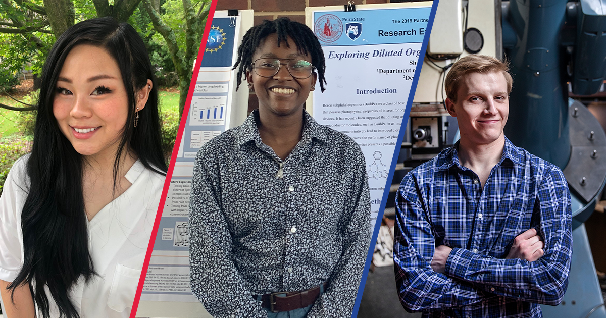 (left to right) Olivia Sessoms, Shayla Chavis and Benjamin Kaiser are three of the 31 graduate and undergraduate students NC Space Grant is supporting for the 2020-21 academic year.