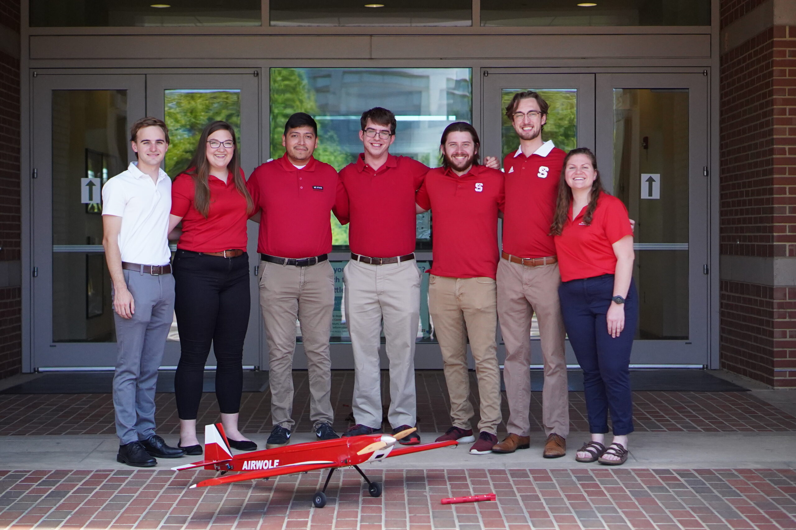 The NC State University American Institute of Aeronautics and Astronautics (AIAA) team showcases their remote-controlled flyer, Airwolf, built for the AIAA Design, Build, Fly competition.
