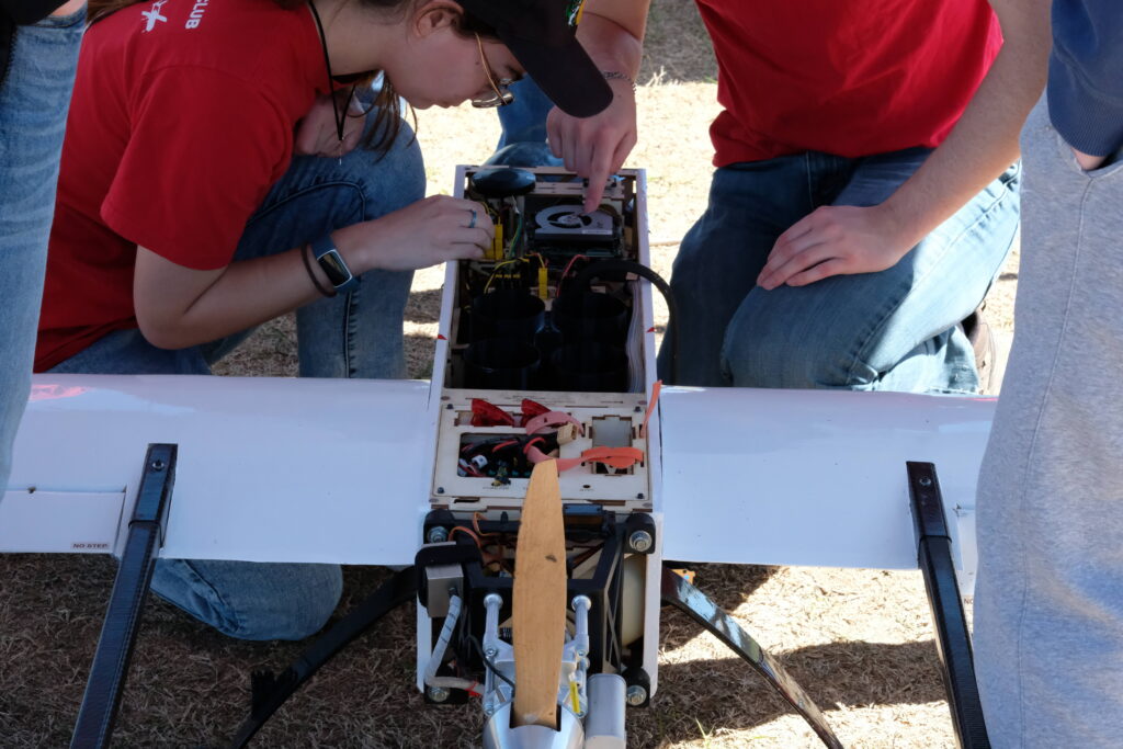 Team working on robot module